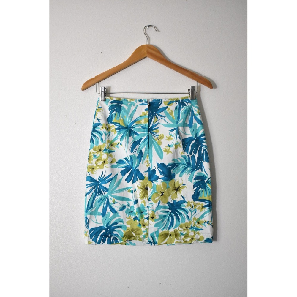 JKLA California Pencil Skirt Womens 6 White Blue Green Y2K Tropical Floral - Picture 4 of 7
